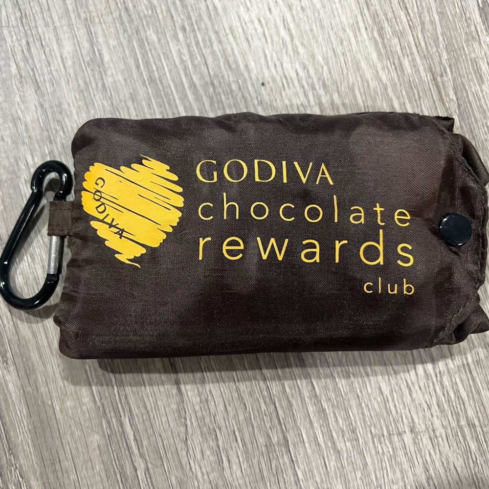GODIVA Brown Folding bag in Pouch with Yellow Logo and Black Carabiner